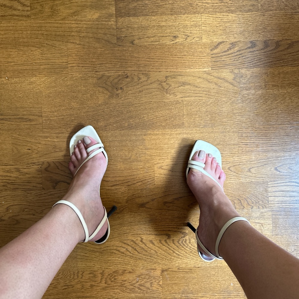 STAUD cream sandals - perfect for a summer wedding